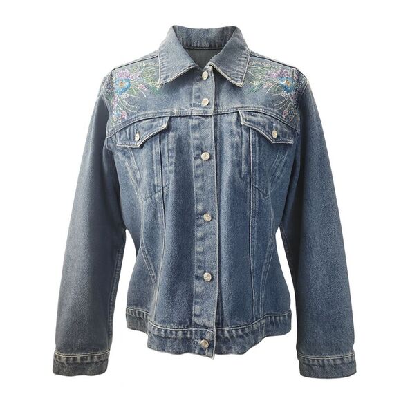 Christine Alexander Denim Jacket Women L Blue Vintage Western Rhinestone Bling - Picture 1 of 16